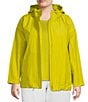 Color:Citron - Image 1 - Plus Size Anorak Light Cotton Stand Collar Water Resistant Long Sleeve Pocketed Boxy Hooded Jacket