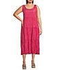 Color:Geranium - Image 1 - Plus Size Crinkle Silk Scoop Neck Sleeveless A-Line Tiered Midi Dress