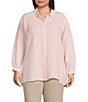 Color:Crystal Pink - Image 1 - Plus Size Dyed Handkerchief Organic Linen Point Collar Long Sleeve Button-Front Shirt