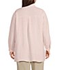 Color:Crystal Pink - Image 2 - Plus Size Dyed Handkerchief Organic Linen Point Collar Long Sleeve Button-Front Shirt