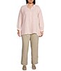Color:Crystal Pink - Image 3 - Plus Size Dyed Handkerchief Organic Linen Point Collar Long Sleeve Button-Front Shirt