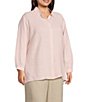 Color:Crystal Pink - Image 5 - Plus Size Dyed Handkerchief Organic Linen Point Collar Long Sleeve Button-Front Shirt