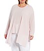 Color:Crystal Pink - Image 1 - Plus Size Merino Wool Crepe Long Sleeve Side Slit Open-Front Cardigan