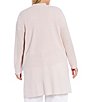 Color:Crystal Pink - Image 2 - Plus Size Merino Wool Crepe Long Sleeve Side Slit Open-Front Cardigan
