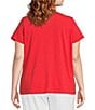 Color:Watermelon - Image 2 - Plus Size Organic Cotton Slub Jersey Knit V-Neck Short Sleeve Tee Shirt
