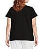 Color:Black - Image 2 - Plus Size Organic Cotton Slub Jersey Knit V-Neck Short Sleeve Tee Shirt