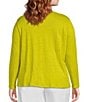 Color:Citron - Image 2 - Plus Size Organic Linen Jersey Knit Crew Neck Long Sleeve Tee Shirt