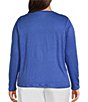Color:Blue Star - Image 2 - Plus Size Organic Linen Jersey Knit Crew Neck Long Sleeve Tee Shirt