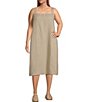 Color:Unnatural - Image 1 - Plus Size Organic Linen Square Neck Sleeveless Smocked Midi Dress