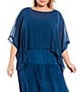 Color:Atlantis - Image 1 - Plus Size Sheer Silk Georgette Boat Neck Elbow Sleeve Boxy Cropped Poncho