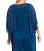 Color:Atlantis - Image 2 - Plus Size Sheer Silk Georgette Boat Neck Elbow Sleeve Boxy Cropped Poncho