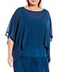 Color:Atlantis - Image 3 - Plus Size Sheer Silk Georgette Boat Neck Elbow Sleeve Boxy Cropped Poncho