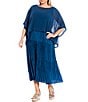 Color:Atlantis - Image 4 - Plus Size Sheer Silk Georgette Boat Neck Elbow Sleeve Boxy Cropped Poncho