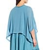 Color:River - Image 2 - Plus Size Sheer Silk Georgette Boat Neck Elbow Sleeve Boxy Cropped Poncho