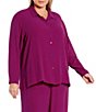 Color:Rhapsody - Image 3 - Plus Size Silk Georgette Crepe Point Collar Long Sleeve Button-Front Shirt