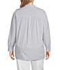 Color:Wisteria - Image 2 - Plus Size Washed Organic Cotton Poplin Mandarin Collar Long Sleeve Button-Front Shirt