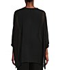 Color:Black - Image 2 - Sheer Silk Georgette Round Neck 3/4 Dolman Sleeve Boxy Top