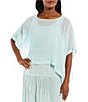 Color:Clearwater - Image 1 - Sheer Silk Georgette Short Sleeve Boxy Poncho