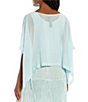 Color:Clearwater - Image 2 - Sheer Silk Georgette Short Sleeve Boxy Poncho