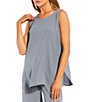 Color:Steel - Image 1 - Silk Georgette Crepe Boat Neck Sleeveless Tunic