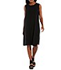 Color:Black - Image 1 - Silk Georgette Crepe Scoop Neck Sleeveless High-Low Shift Dress