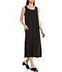 Color:Black - Image 3 - Silk Georgette Crepe Scoop Neck Sleeveless Pocketed Shift Midi Dress