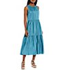 Color:River - Image 1 - Silk Round Neck Sleeveless Tiered Shift Dress