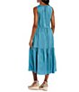 Color:River - Image 2 - Silk Round Neck Sleeveless Tiered Shift Dress