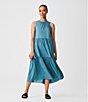Color:River - Image 6 - Silk Round Neck Sleeveless Tiered Shift Dress