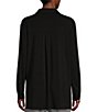 Color:Black - Image 2 - Stretch Jersey Knit Point Collar Long Sleeve Button-Front Shirt