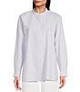 Color:Wisteria - Image 1 - Washed Organic Cotton Poplin Mandarin Collar Long Sleeve Button-Front Shirt