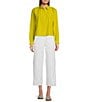 Color:Citron - Image 3 - Washed Organic Cotton Poplin Point Collar Long Sleeve Cropped Button-Front Shirt