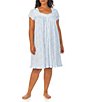 Color:White Multi - Image 1 - Plus Size Floral Cotton Jersey Cap Sleeve Sweetheart Neck Short Nightgown