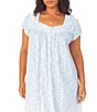 Color:White Multi - Image 3 - Plus Size Floral Cotton Jersey Cap Sleeve Sweetheart Neck Short Nightgown
