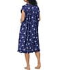 Color:Navy/Print - Image 2 - Plus Size Floral Print Cap Sleeve Sweetheart Neck Jersey Knit Waltz Nightgown