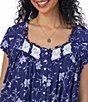 Color:Navy/Print - Image 3 - Plus Size Floral Print Cap Sleeve Sweetheart Neck Jersey Knit Waltz Nightgown