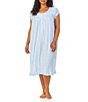 Color:Blue/Print - Image 1 - Plus Size Leaf Print Modal Jersey Cap Sleeve Round Neck Waltz Nightgown
