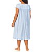 Color:Blue/Print - Image 2 - Plus Size Leaf Print Modal Jersey Cap Sleeve Round Neck Waltz Nightgown