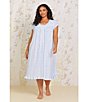 Color:Blue/Print - Image 4 - Plus Size Leaf Print Modal Jersey Cap Sleeve Round Neck Waltz Nightgown