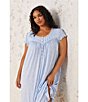 Color:Blue/Print - Image 5 - Plus Size Leaf Print Modal Jersey Cap Sleeve Round Neck Waltz Nightgown