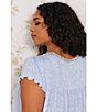Color:Blue/Print - Image 6 - Plus Size Leaf Print Modal Jersey Cap Sleeve Round Neck Waltz Nightgown