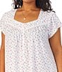 Color:Rose/Print - Image 3 - Plus Size Rose Cotton Jersey Sweetheart Neck Short Nightgown