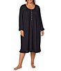 Color:Black - Image 3 - Plus Size Round Neck Long Sleeve Waltz Nightgown