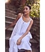 Color:White - Image 4 - Sleeveless Tie Keyhole Scoop Neck Woven Crinkle Lace Trim Ruffle Hem Ballet Long Nightgown