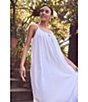 Color:White - Image 5 - Sleeveless Tie Keyhole Scoop Neck Woven Crinkle Lace Trim Ruffle Hem Ballet Long Nightgown