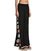 Color:Black - Image 3 - Crepe Floral Crochet Flat Front Wide Leg Pull-On Pants