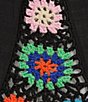 Color:Black - Image 4 - Crepe Floral Crochet Open Front Neck 3/4 Sleeve Tie Hem Top