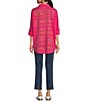 Color:Hot Pink - Image 3 - Placed Graphic Print Point Collar High-Low Hem Long Sleeve Button Front Shirt