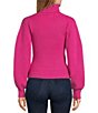 Color:Fuchsia - Image 2 - Solid Knit Turtleneck Bubble Sleeve Front Cut-Out Sweater