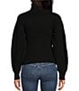 Color:Black - Image 2 - Solid Knit Turtleneck Bubble Sleeve Front Cut-Out Sweater